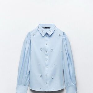 Zara Sky Blue Embellished Blouse